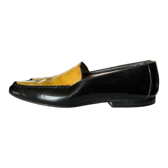Vintage 80’s PATRIZIA PANCALDI Black & Gold Soft Leather Loafer Two Tone size 7 - Picture 5 of 12